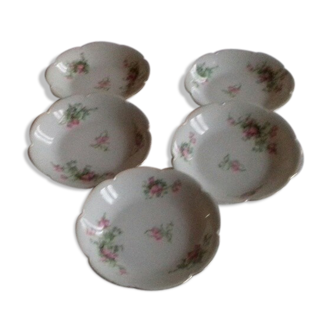 Lot of 5 old ramekins in flowery porcelain