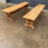 Pair of oak farm benches