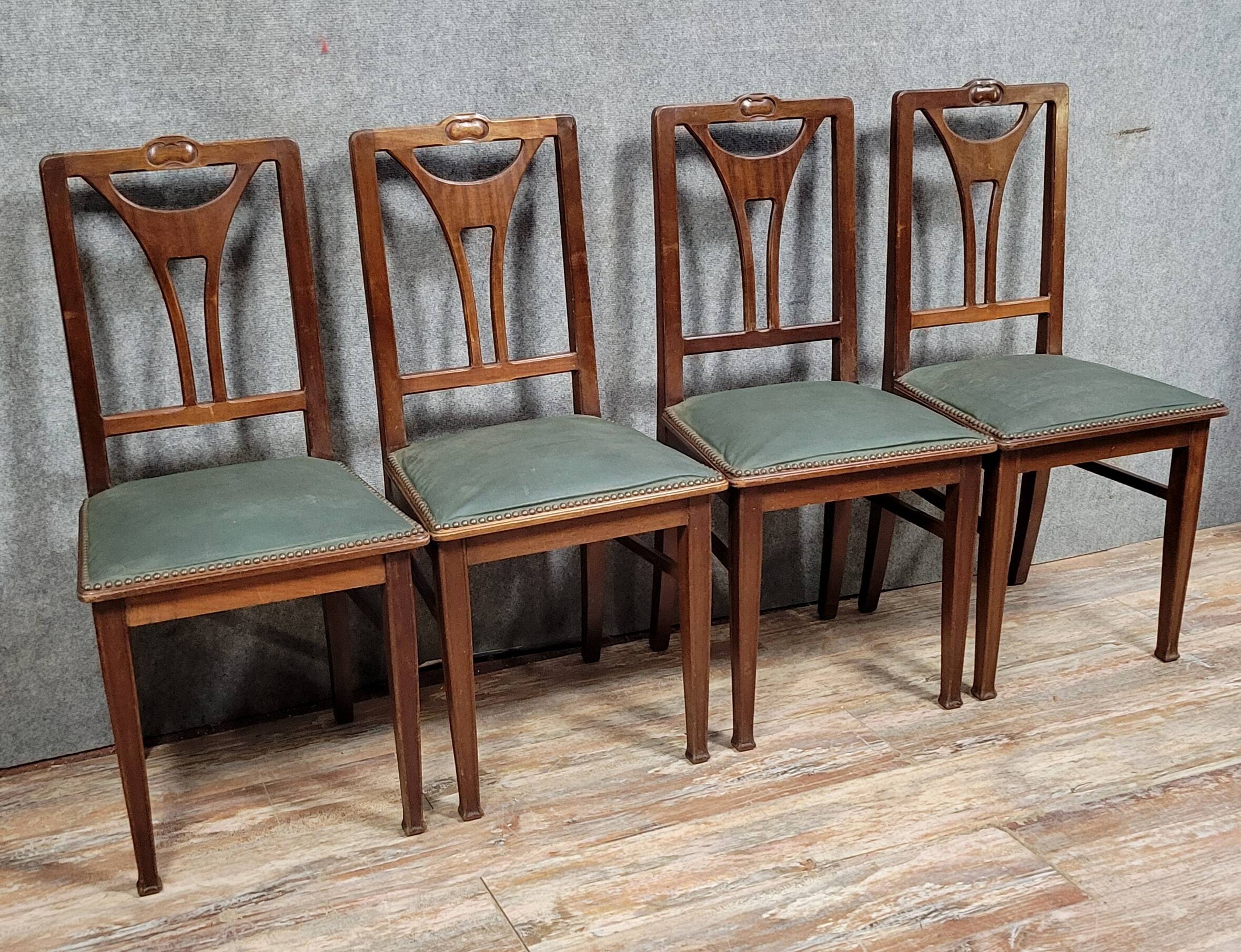 Set of four English Art Nouveau mahogany chairs circa 1900