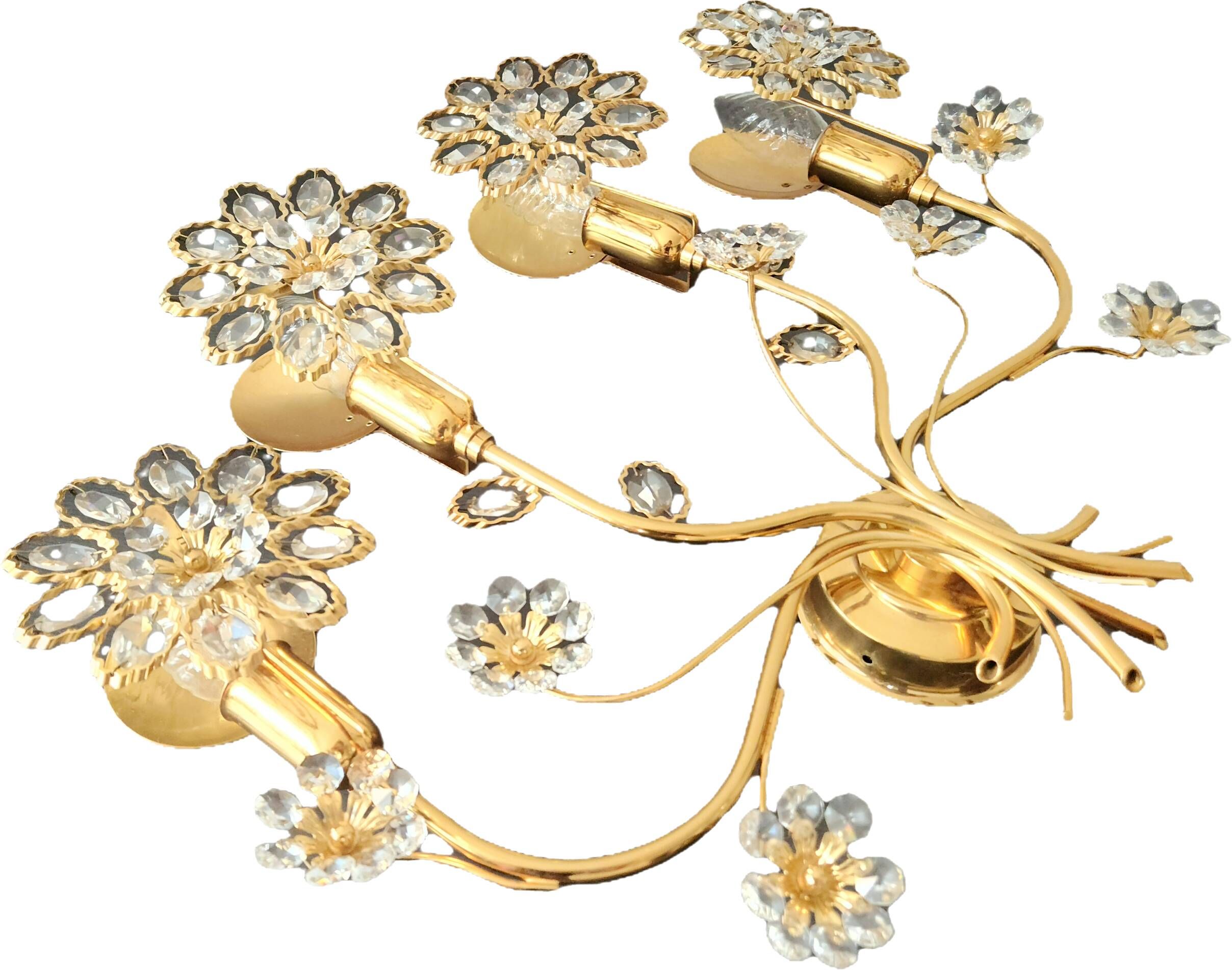 Palwa Hollywood Regency vergoldet Wandlampe Messing Swarovski Kristallen