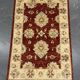 Red Gold Wool Rug, Handmade Floral Oriental Carpet 121x77cm Bedroom Decor