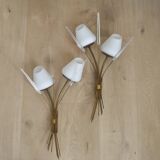 Mid-Century French Brass Sconces • Bullrush Design • Opaque Glass Shades