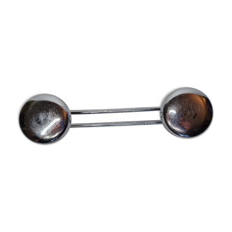 Vintage chrome metal wall coat rack, 2 hooks, 23 cm