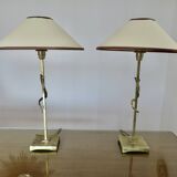 Pair of gilded brass lamps in the style of Fondica, 1970s