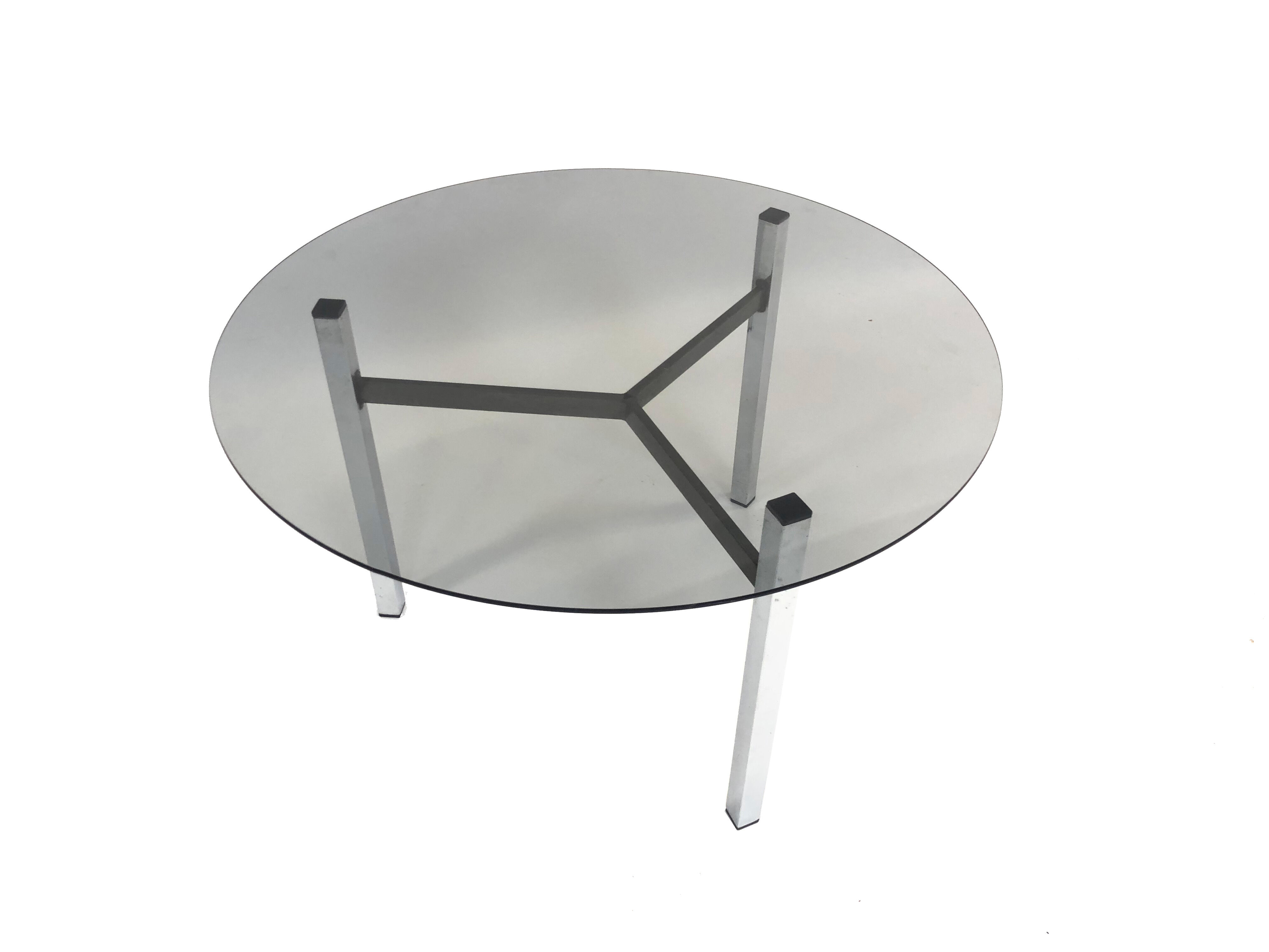 Minimalist vintage coffee table in chrome glass 1970