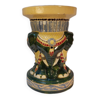 Round ceramic plant holder with polychrome elephant decoration - 70s