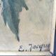 Large antique painting of peonies, signed E. Jacque, late 19th to early 20th century.