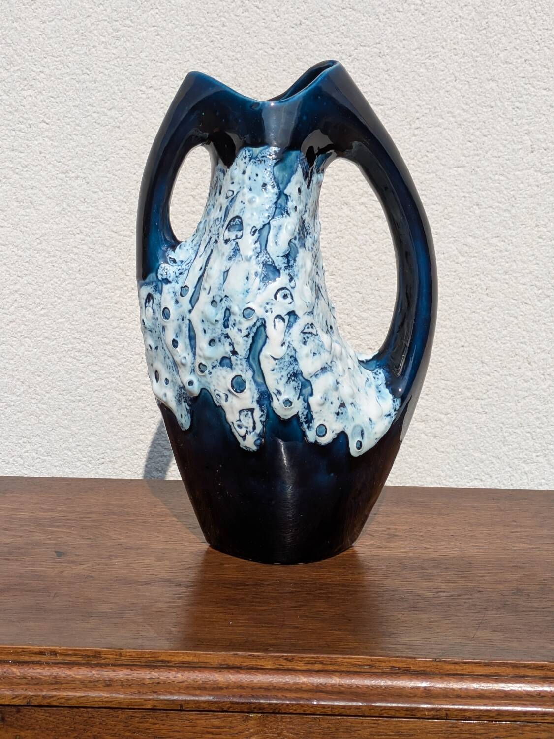 Vintage Vallauris vase from the 50s/60s – fat lava, sea foam, double handle