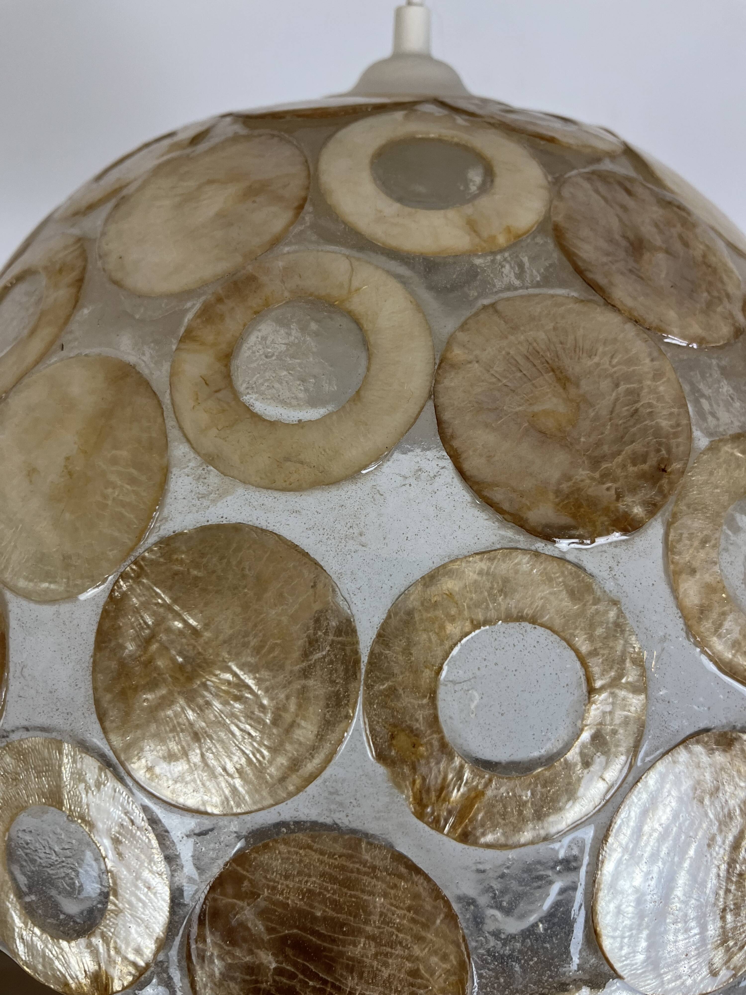 Vintage mother-of-pearl and resin pendant light, 1970s