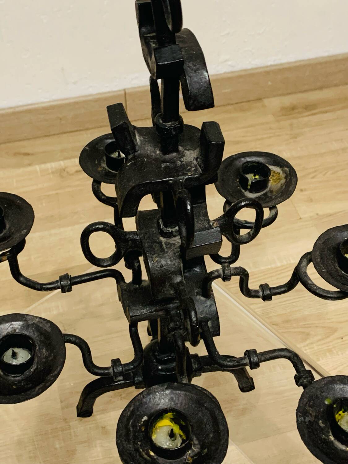 Black brutalist candlestick with 7 lights