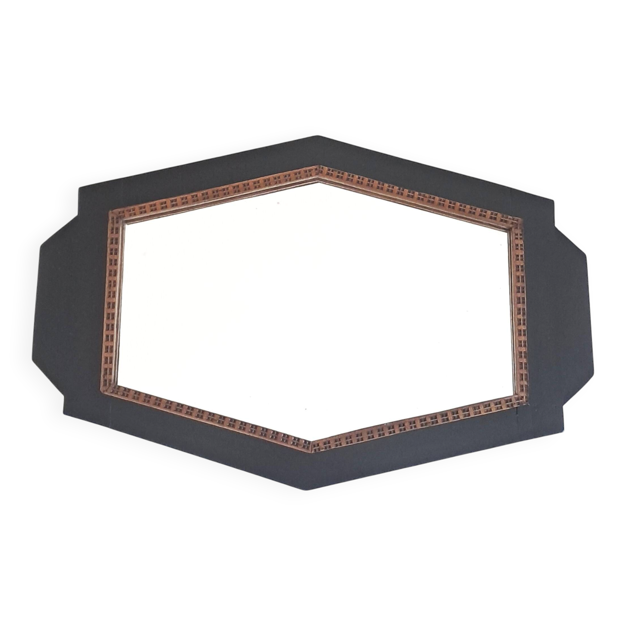 Large Art Deco Mirror with Geometric Frame