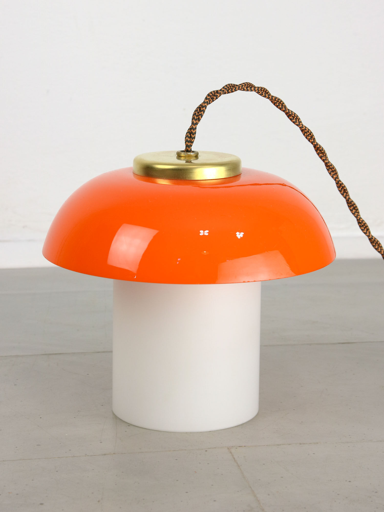 Mid-century orange glass & brass mushroom lamp
