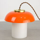 Lampe en verre orange et champignon en laiton du milieu du siècle