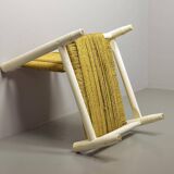 Charlotte Perriand Style Low Seat White Wicker Oak Lounge Chair and Stool