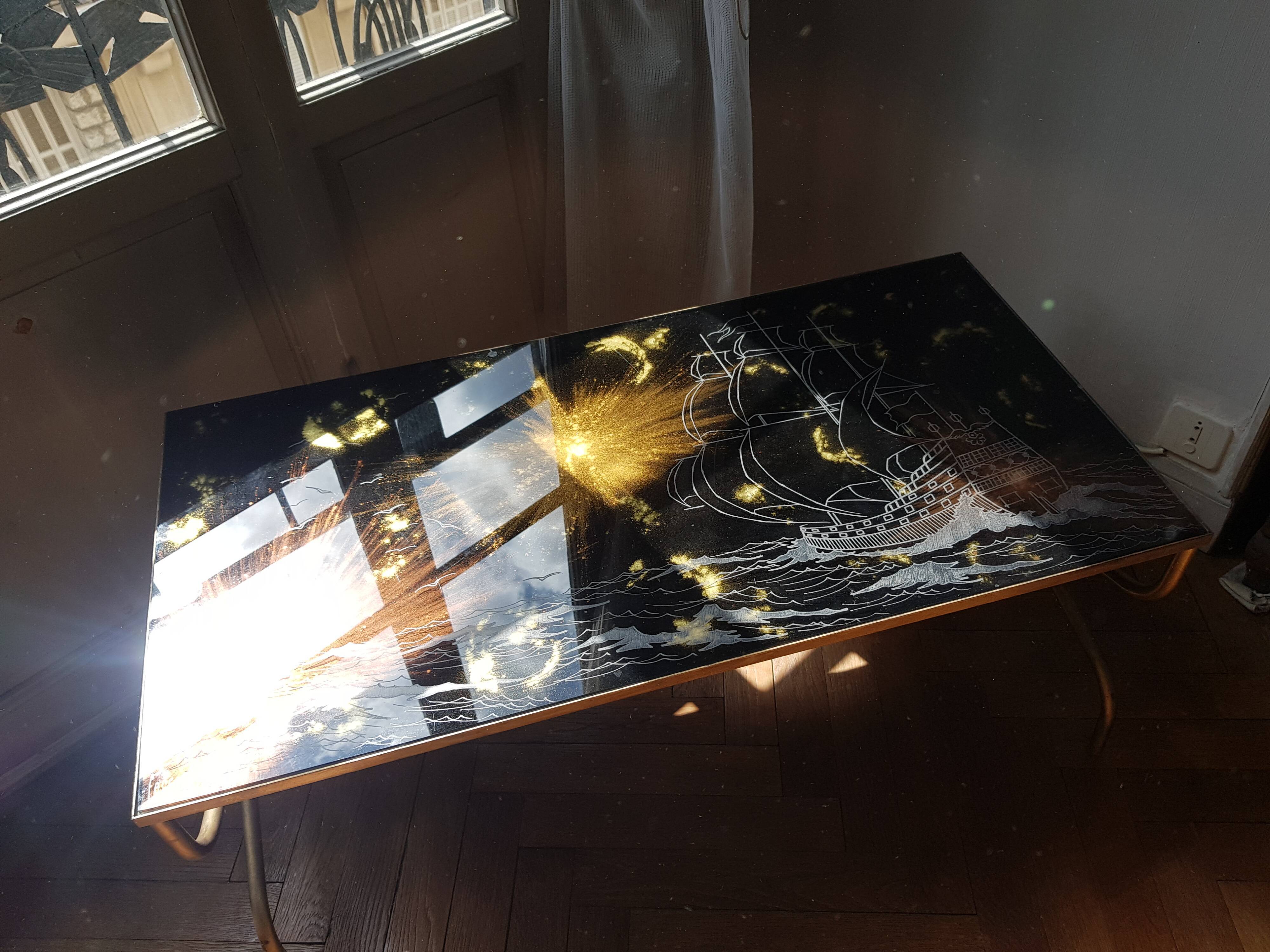 Gold and bronze powder table signed Lasco