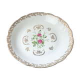 Plat rond creux Limoges FD Chauvigny blanc doré motif Rose