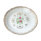 Round flat hollow Limoges FD Chauvigny White golden rose pattern