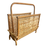 Vintage natural rattan magazine rack from the 1960s.