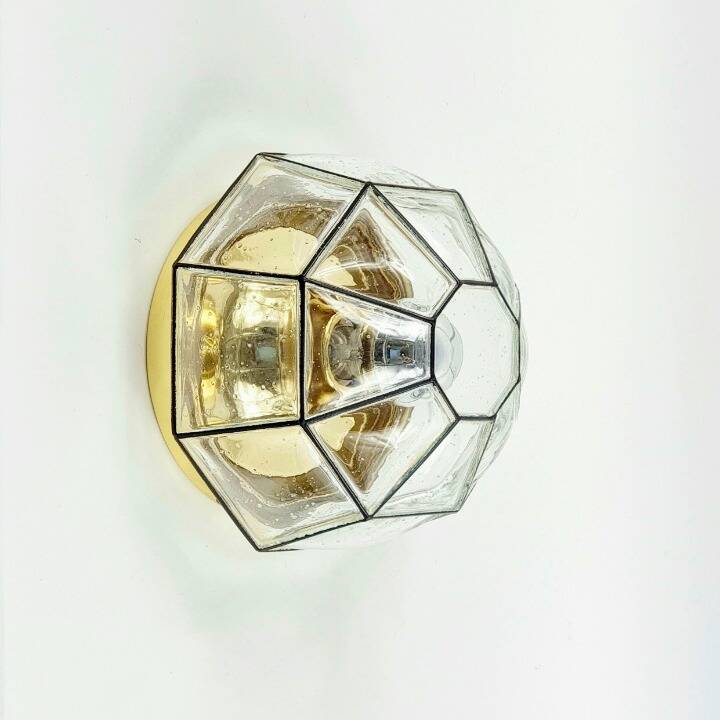 Mid-Century Glass & Brass Ceiling Light or Wall Lamp - Limburg, 1960s/1970s