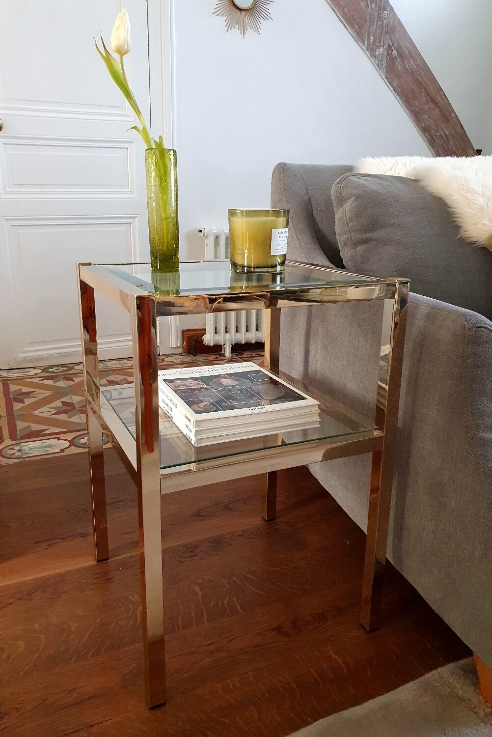 Pair of gold side tables Roche Bobois