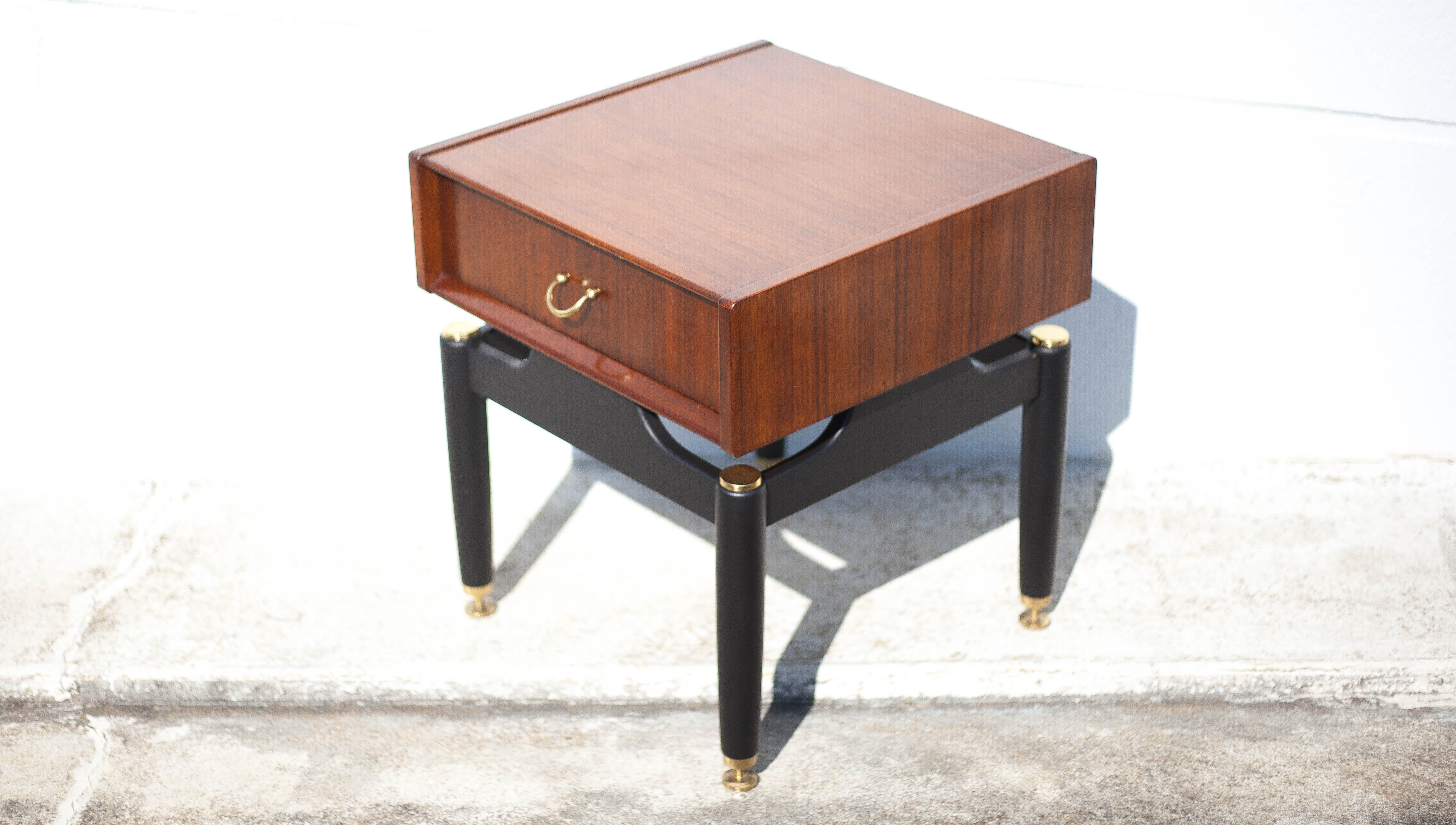 G-Plan bedside table in vintage wood and brass