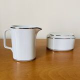 Tea set Teapot Sugar bowl Milk jug White porcelain silver