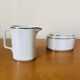 Tea set Teapot Sugar bowl Milk jug White porcelain silver