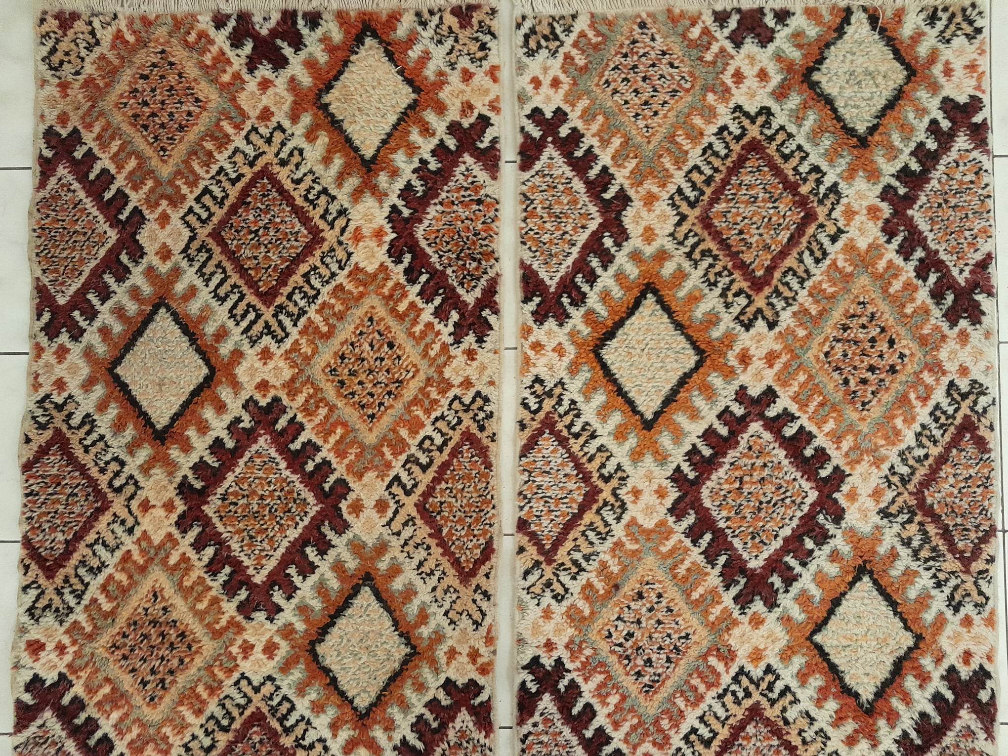 Berber rug pair of handmade bed descents 140x85cm