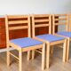 Set of 4 solid pine chairs, reupholstered in ocean blue wool, 1980.