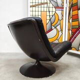 Vintage Dutch design black leather swivel chair Geoffrey Harcourt Artifort