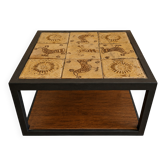 Table Basse En Céramique Émaillée Et Métal Noir, Décor D’Oiseaux Stylisés