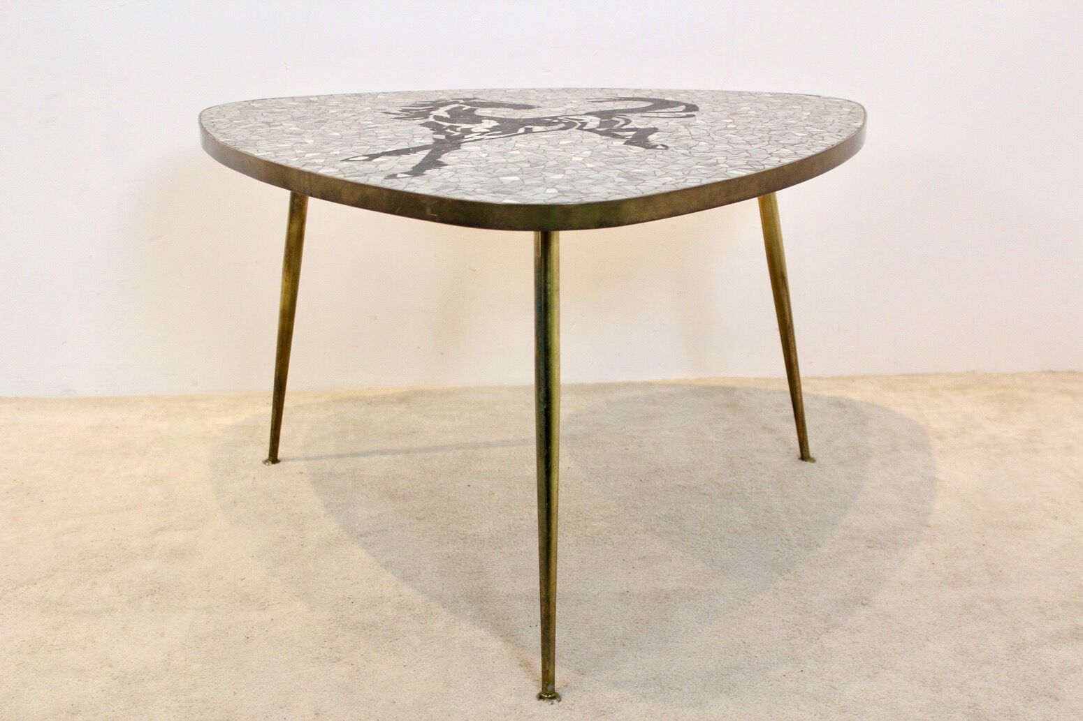 Mosaic and brass coffee or side table by Berthold Müller, 1960s