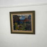 Original mid-century Swedish oil on canvas – “Scene” by Gösta Falck – vintage & framed – 73 × 64 cm