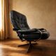 Scandinavian swivel lounge chair in black leather with a bent wood frame, 1970s.