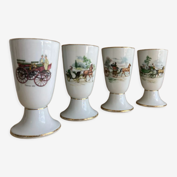 Lot de 4 mazagrans faïence Dussault motifs équestre