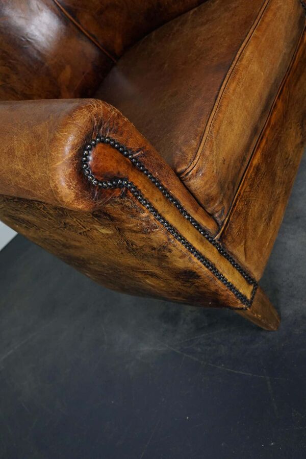 Fauteuil club vintage en cuir couleur cognac Pays-Bas