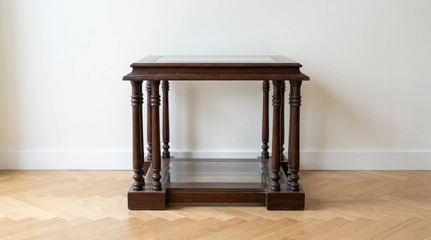 Wood and glass coffee table in Portuguese style.