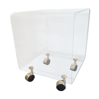 Bedside coffee table David Lange on wheels Plexiglass