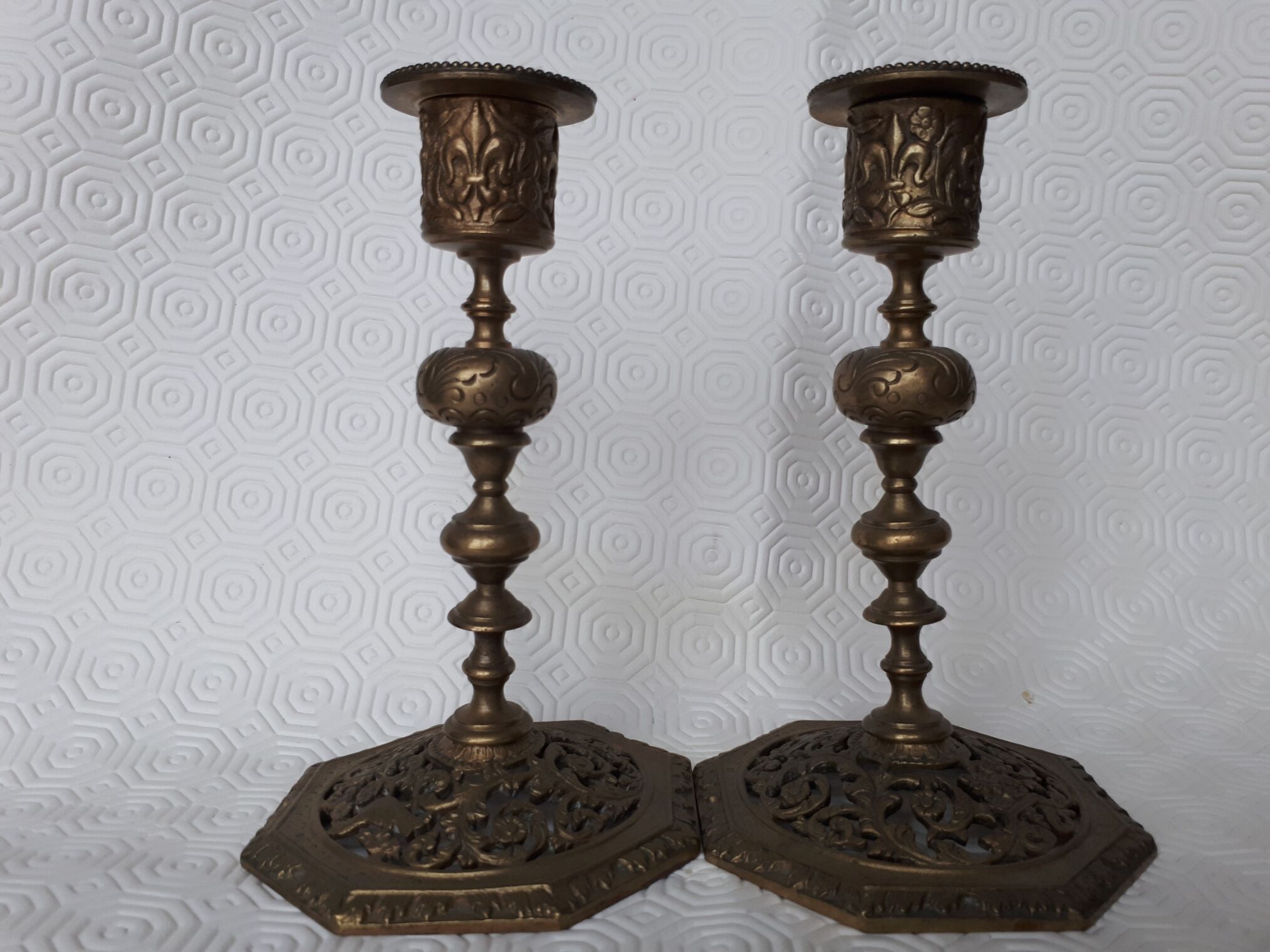 Pair of bronze candle holders