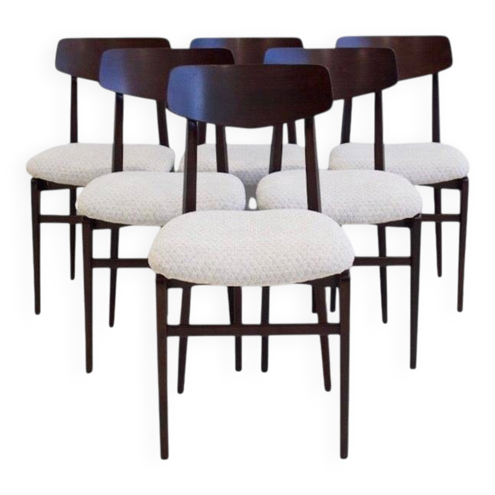 Set of six mid-century Italian wooden dining chairs.