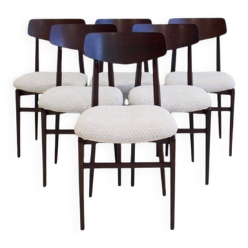 Set of six mid-century Italian wooden dining chairs.