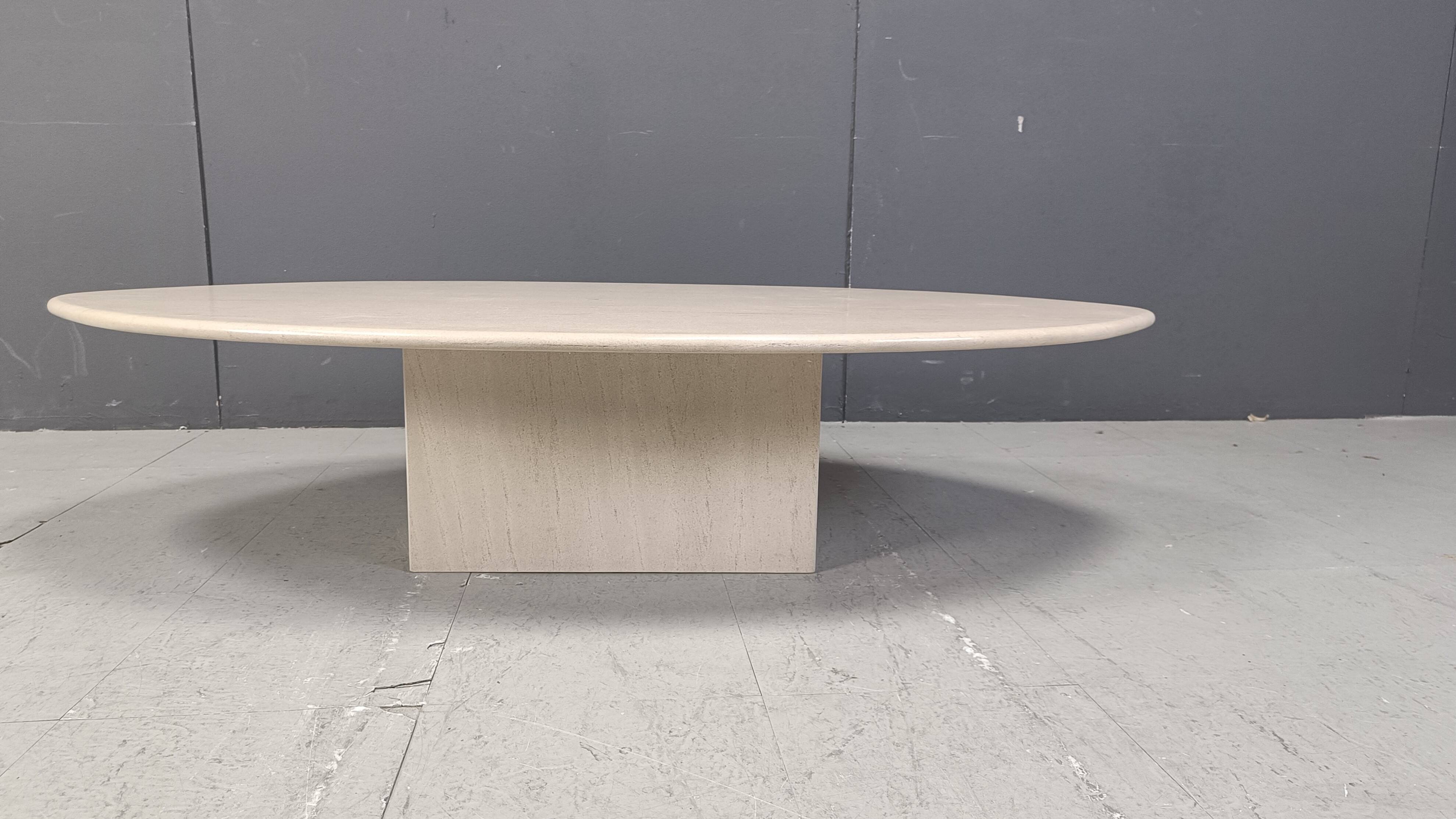 Vintage oval travertine coffee table, 1970s