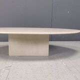 Table basse ovale vintage en travertin, années 1970