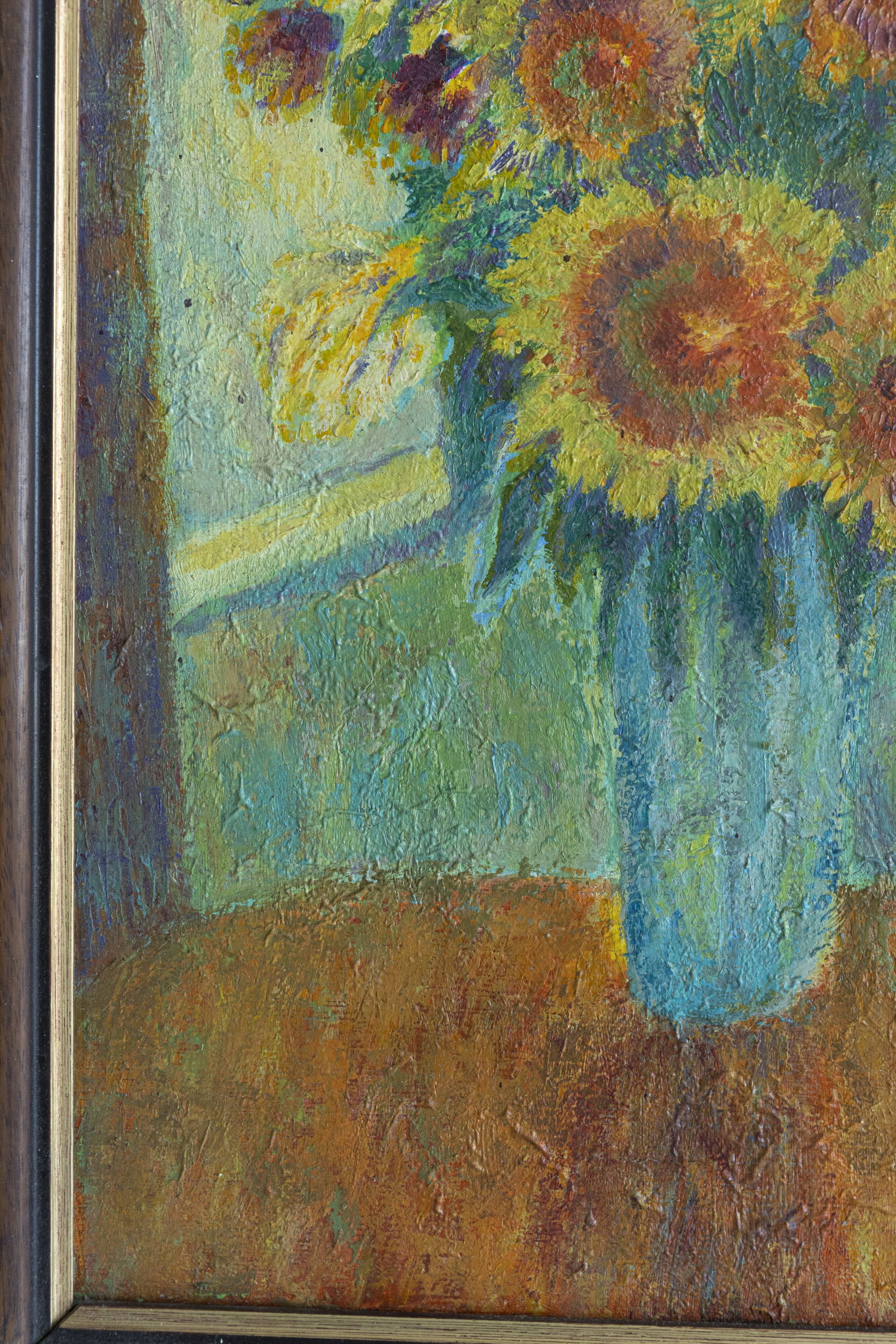 painting oil on canvas sunflowers still life signed
