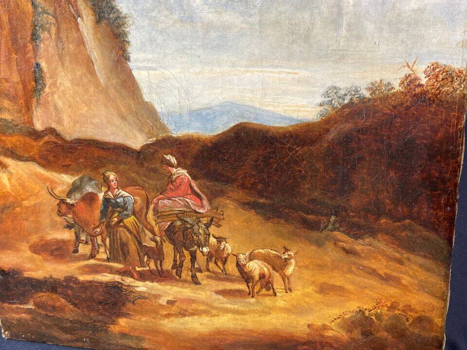 Oil painting on canvas from the 18th century featuring young peasant women.