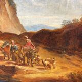 18th century oil painting on canvas with young peasant girls