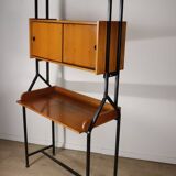 Vintage desk with modular bookcase in wood and metal, 1960