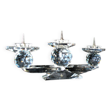 Bougeoir swarovski en cristal taillé signé sc swarovski design 1980