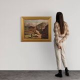 Tableau signé paysage avec berger du 20ème siècle