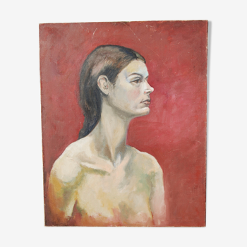 Portrait de femme, huile sur toile, peinture signée Ghioni. 65x81cm.